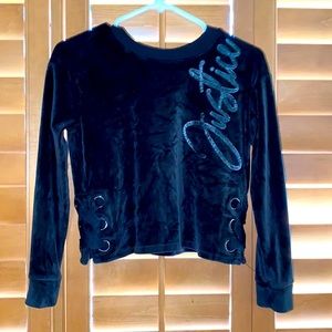 Justice black Velvet crop top long sleeve